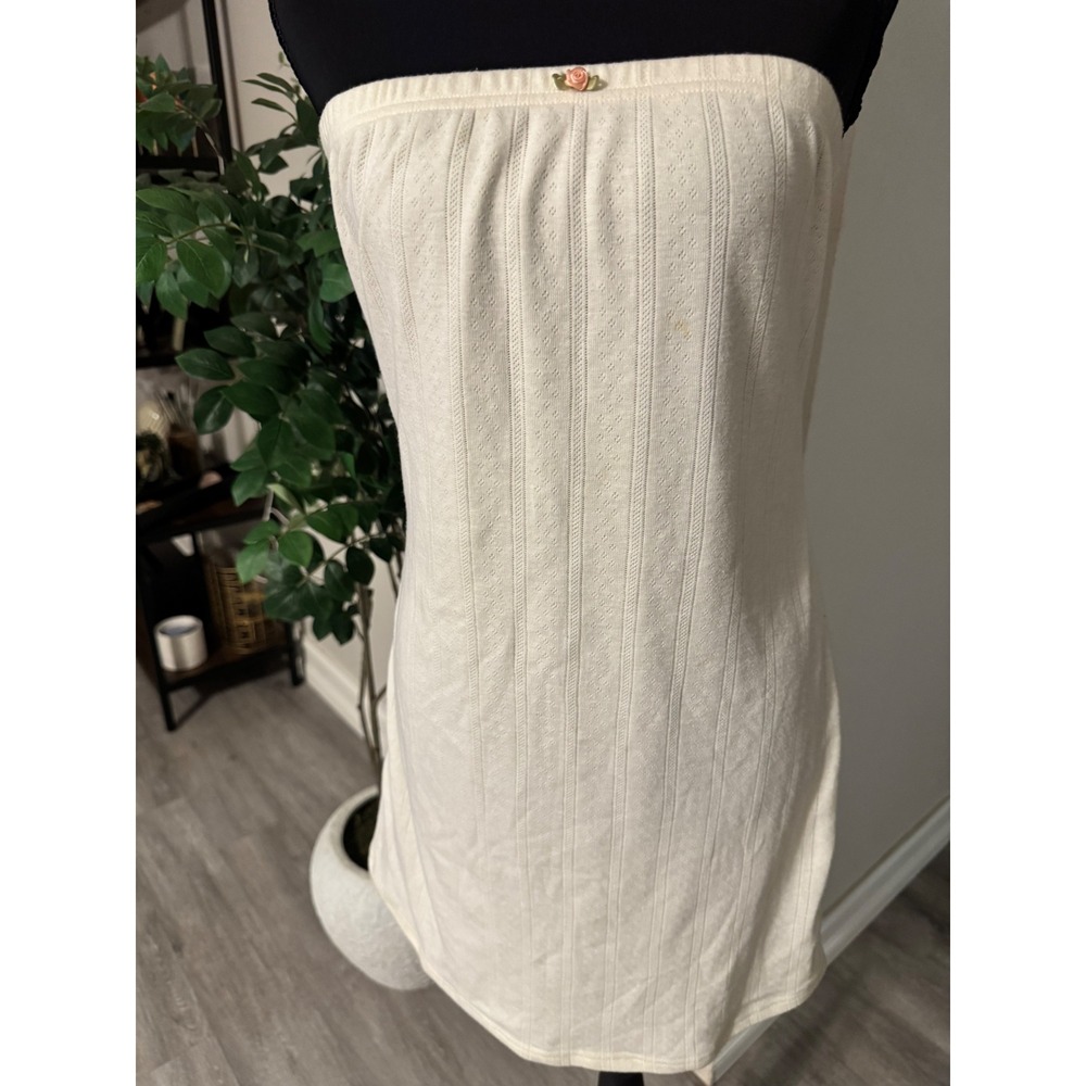 Pointelle Knit Tube Top Cream Strapless Rosebud Detail Coquette Aesthetic